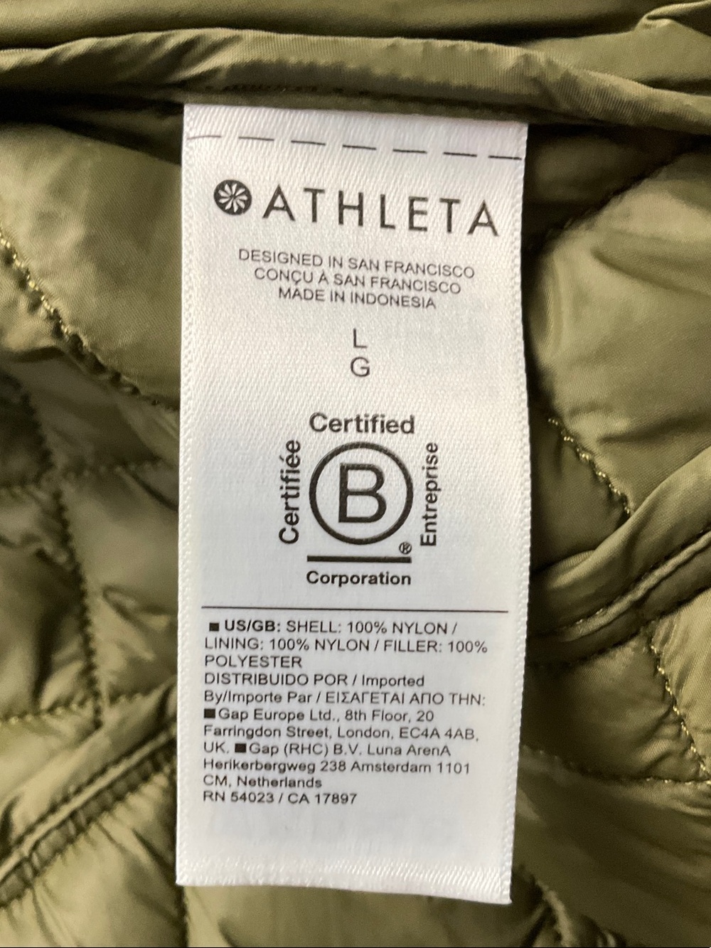 Athleta Olive Whisper Featherless Puffer Jacket Women’s Size Large - Picture 11 of 16